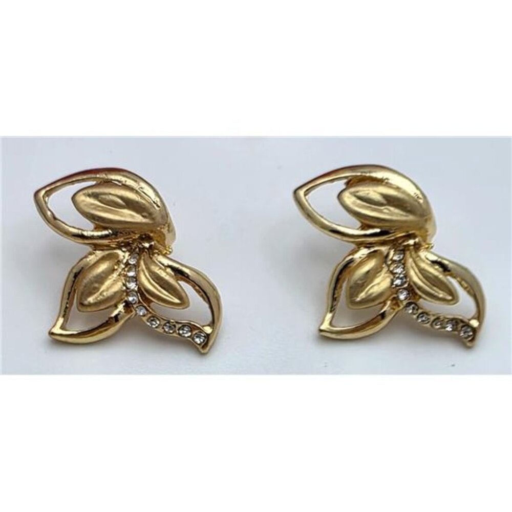Matte Gold Tone Crystal Floral Bib Necklace Bangle Earrings Ring Set - Picture 2 of 10